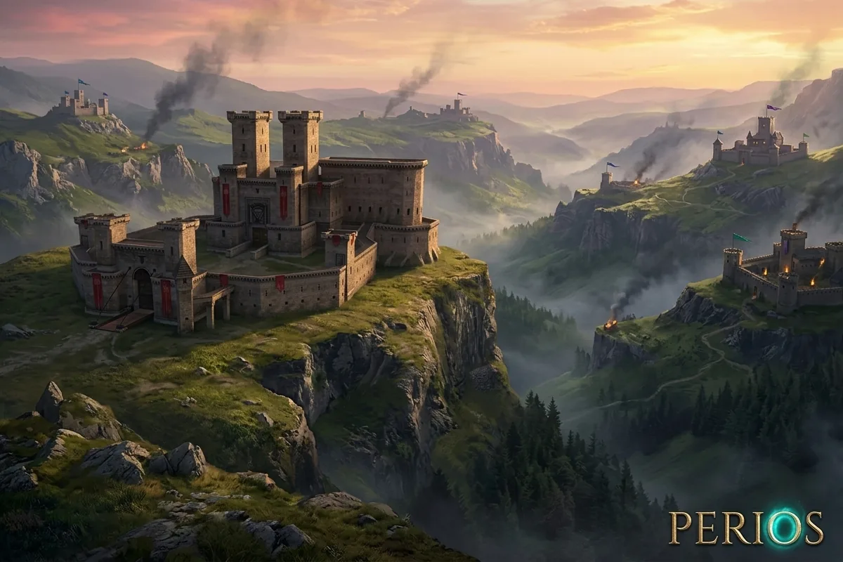 Rival castles of Gracia on hills and cliffs at sunset