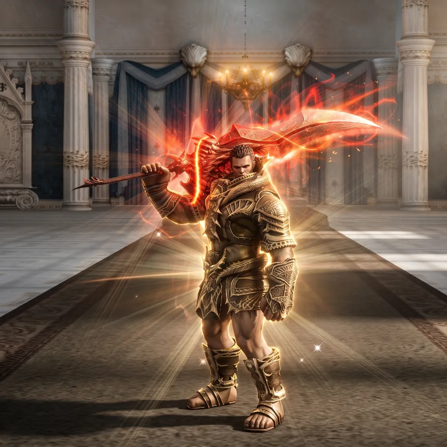 A hero with his weapon and the hero aura