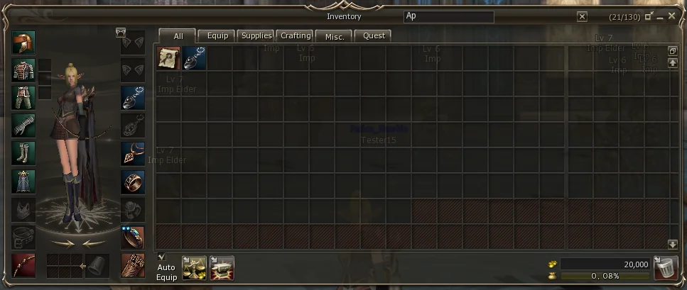 The in-game inventory with its Search box